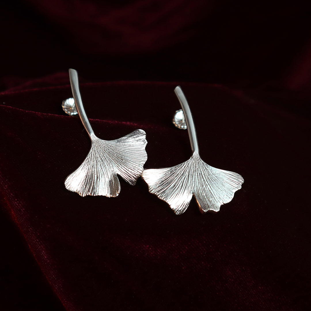 ginkgo leaves, nature jewellery, leaf earrings, big earrings, large studs, textured leaf jewelry