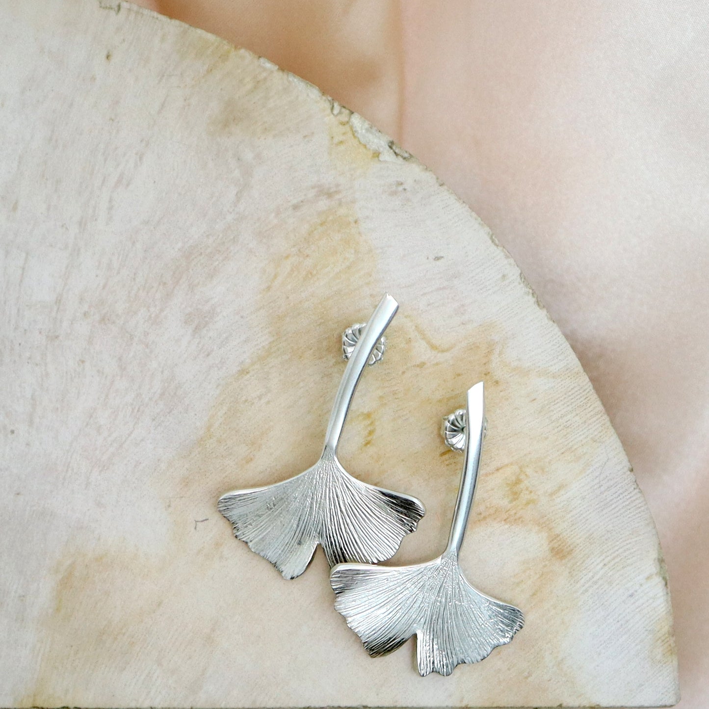 ginkgo leaves, nature jewellery, leaf earrings, big earrings, large studs, textured leaf jewelry