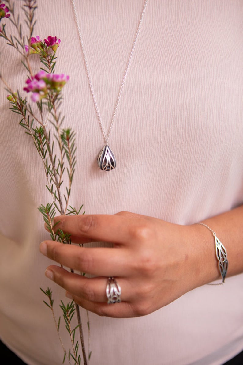 art deco design jewelry, art nouveau inspired pendant, elvish, elven, silver geometric contemporary necklace, drop necklace