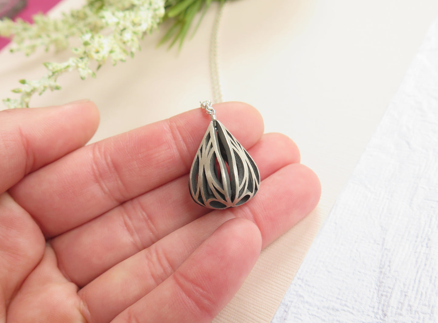 art deco design jewelry, art nouveau inspired pendant, elvish, elven, silver geometric contemporary necklace, drop necklace