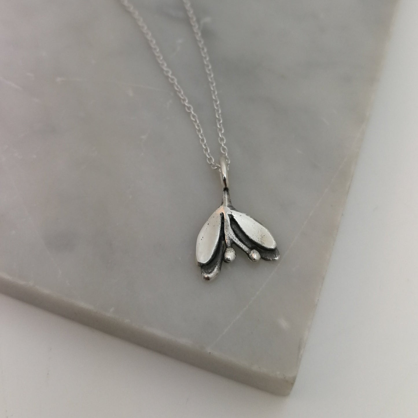 mistletoe pendant, nature necklace, holiday jewelry, Christmas jewellery, leaf pendant, 