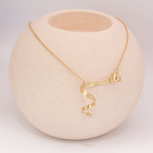 gold spiral necklace, curly jewelry, helix necklace, whimsical jewelry, unique jewellery, art jewellery 