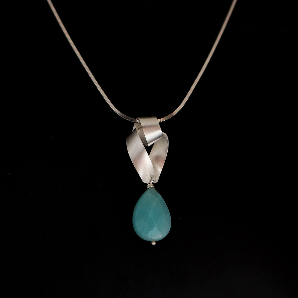 amazonite necklace, blue gemstone pendant, silver pendant, contemporary jewelry, art jewellery, knot pendant,