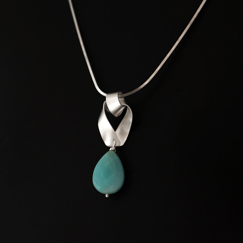 amazonite necklace, blue gemstone pendant, silver pendant, contemporary jewelry, art jewellery, knot pendant,