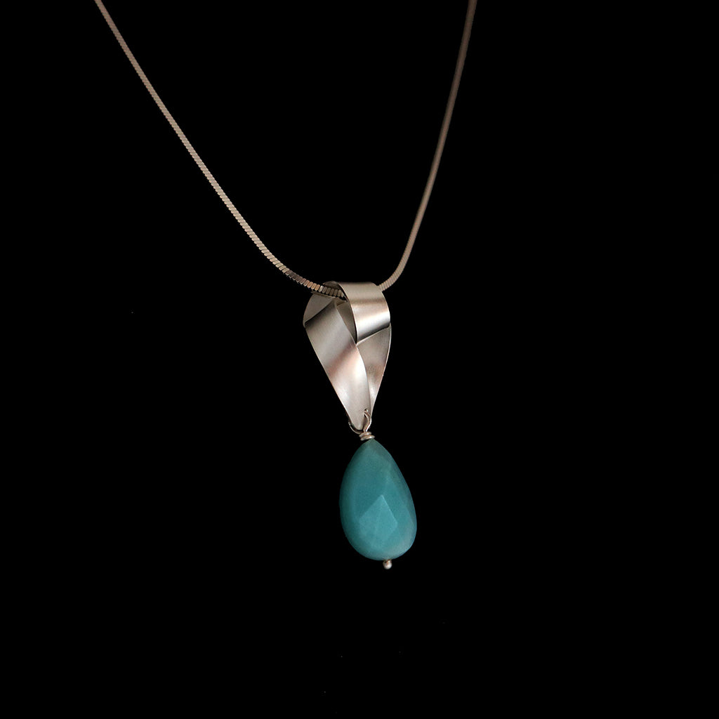 amazonite necklace, blue gemstone pendant, silver pendant, contemporary jewelry, art jewellery, knot pendant,