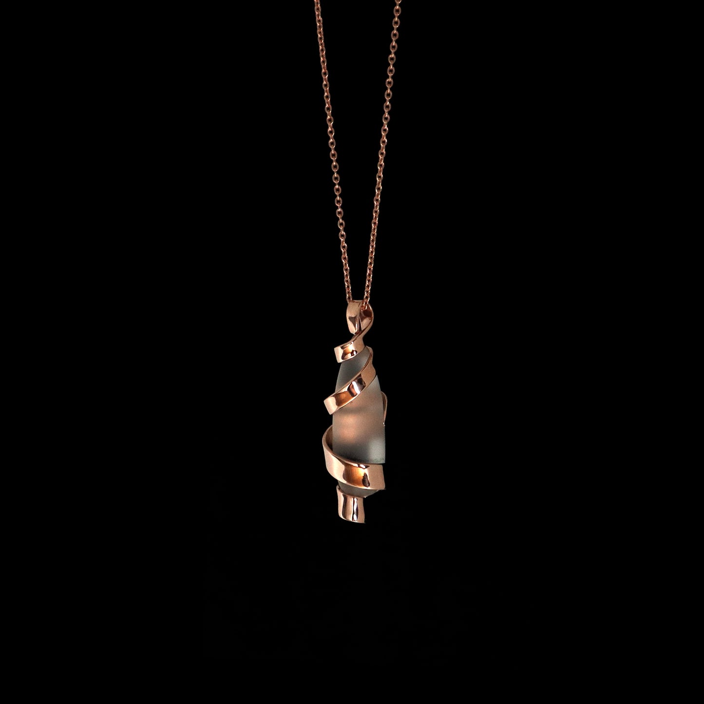gold spiral necklace, curly jewelry, helix necklace, whimsical jewelry, unique jewellery, art jewellery, contemporary jewelry, elegant rose gold necklace