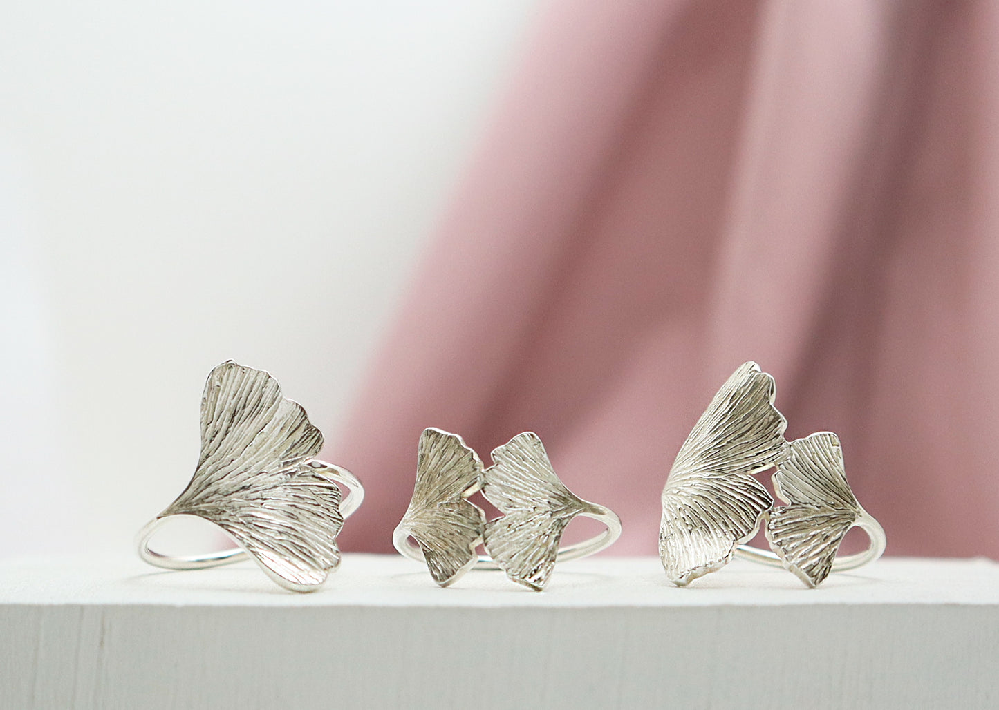 ginkgo leaves, nature jewellery, leaf rings, asymmetrical ring, pretty leaf ring, textured leaf jewelry