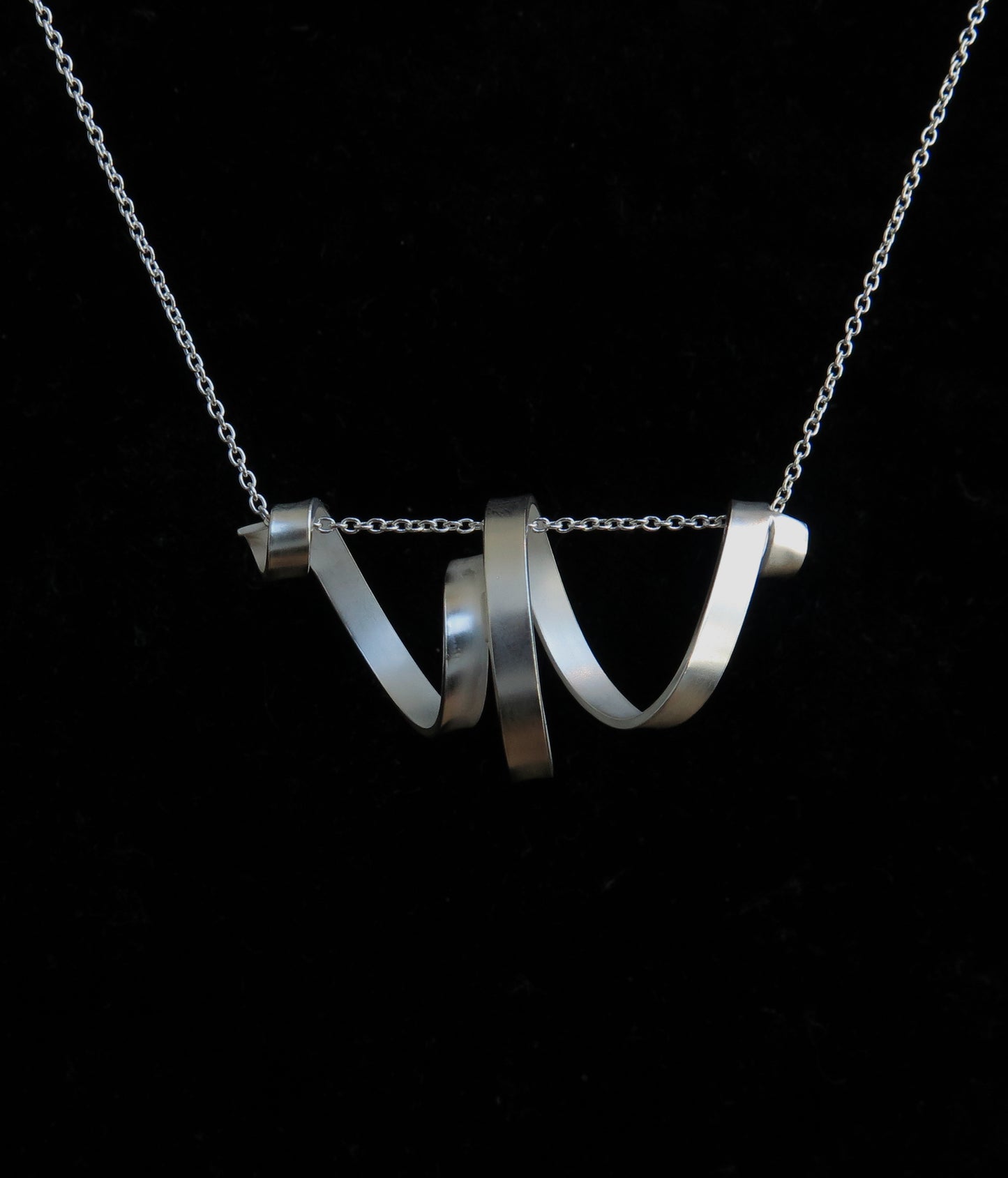 silver spiral necklace, curly necklace, contemporary jewelry, art jewellery, helix pendant
