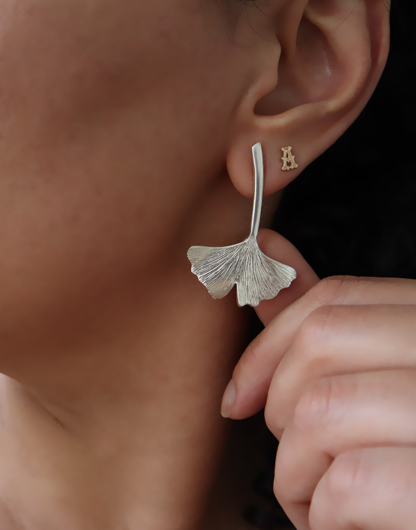 ginkgo leaves, nature jewellery, leaf earrings, big earrings, large studs, textured leaf jewelry