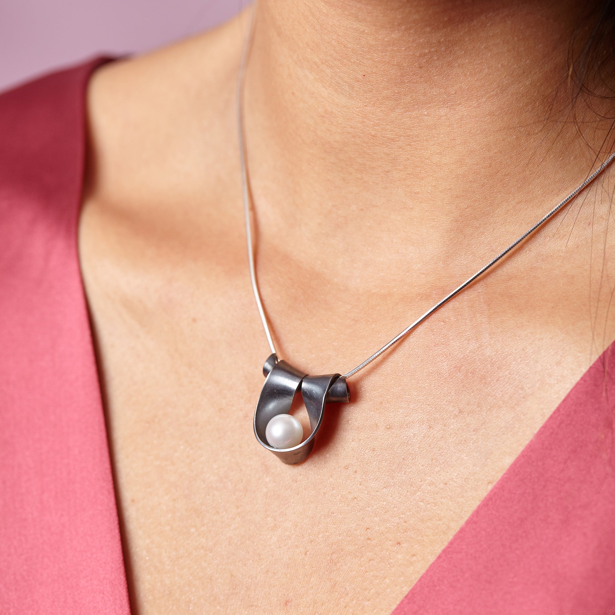 Pearl and deals ribbon necklace