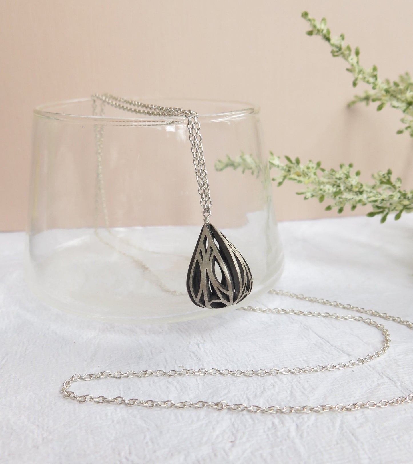 art deco design jewelry, art nouveau inspired pendant, elvish, elven, silver geometric contemporary necklace, drop necklace 