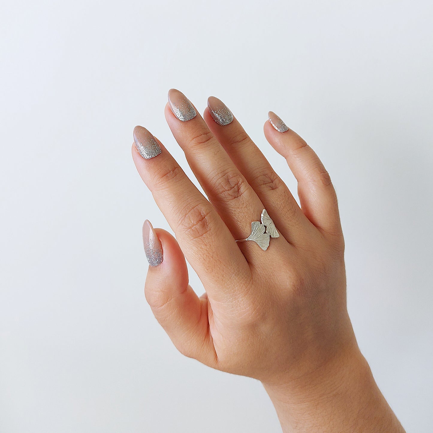 ginkgo leaves, nature jewellery, leaf rings, silver textured ring, pretty leaf ring, textured leaf jewelry