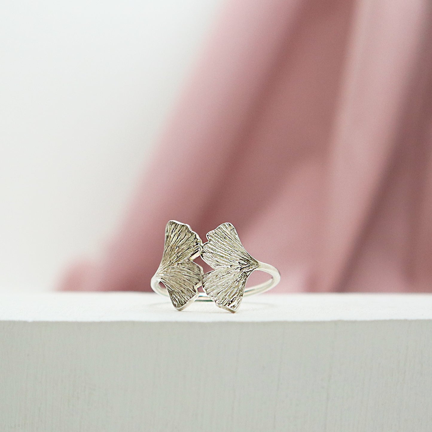 ginkgo leaves, nature jewellery, leaf rings, silver textured ring, pretty leaf ring, textured leaf jewelry