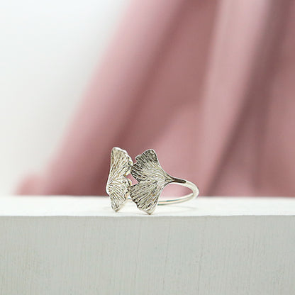 ginkgo leaves, nature jewellery, leaf rings, silver textured ring, pretty leaf ring, textured leaf jewelry