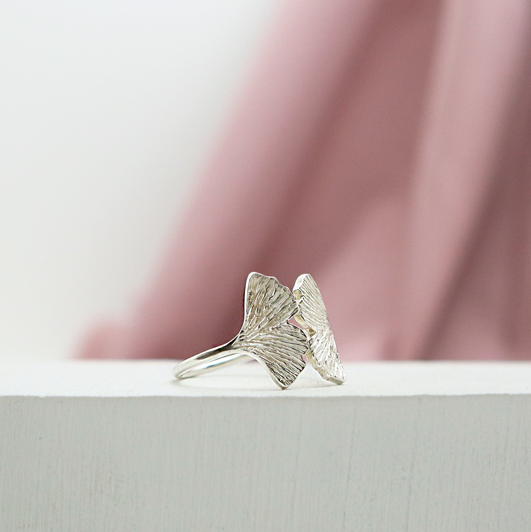 ginkgo leaves, nature jewellery, leaf rings, silver textured ring, pretty leaf ring, textured leaf jewelry