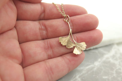 ginkgo leaves, nature jewellery, leaf pendant, delicate necklace, textured leaf jewelry, dainty