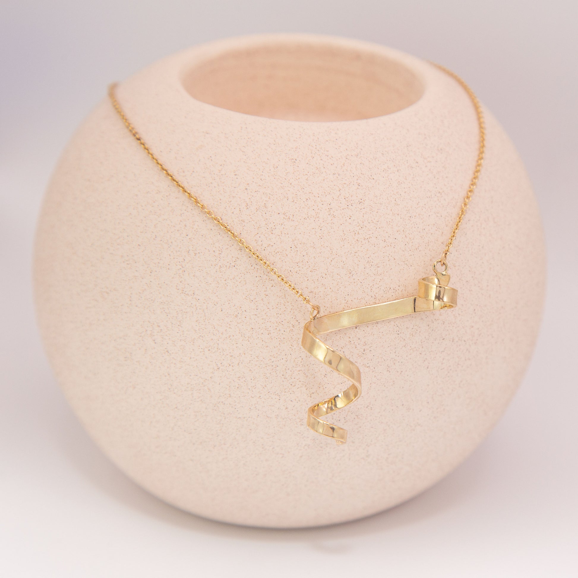 gold spiral necklace, curly jewelry, helix necklace, whimsical jewelry, unique jewellery, art jewellery 