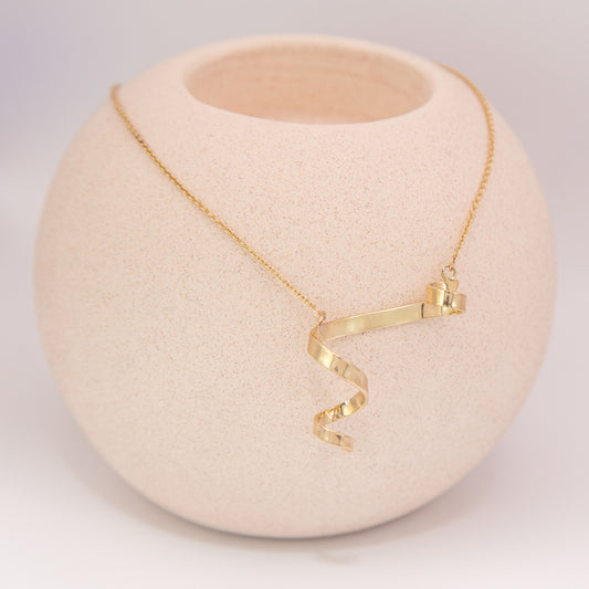 gold spiral necklace, curly jewelry, helix necklace, whimsical jewelry, unique jewellery, art jewellery 